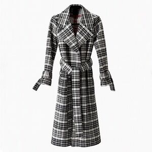 MAISON CINQCENT 500 Checks Plaid Black White Tie Trench Coat at Revolve …